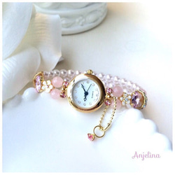 “丘比特石”❤︎粉晶粉紅蛋白石❤︎5月10日誕生粉紅珠寶閃閃發光的手鐲腕錶 第4張的照片