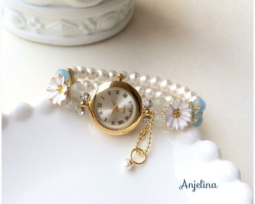 ♡デイジーflower ♡コットンパール・アクアマリン・シトリン