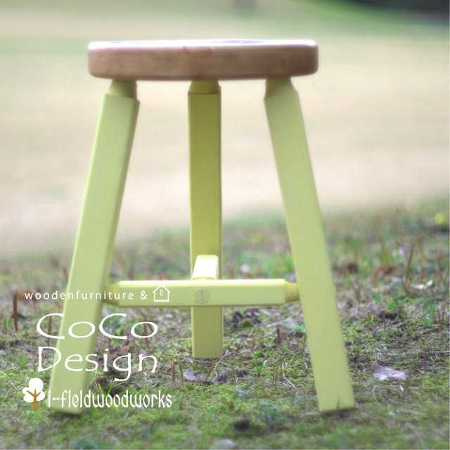 ●スツール【めっちゃカワイイこだまスツール 黄】パイン材無垢イス(蜜蝋ワックス仕上)