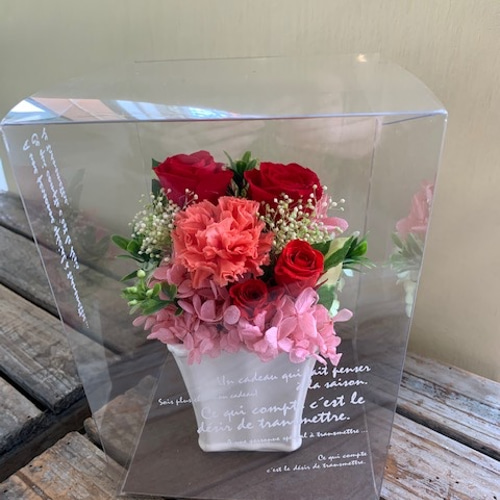 プリザーブドフラワーアレンジメント レッド クリアケース入り