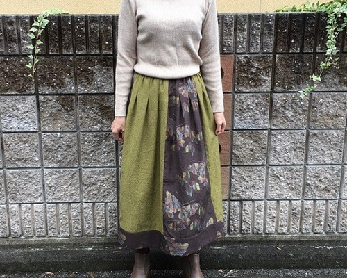 ナタシャ。着物　リメイク　ロングスカート 着物リメイクギャザーロングスカート - kimono elastic waist