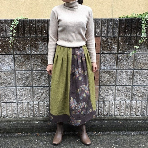 10232着物リメイク　ロングスカート 着物リメイク ロングスカート 木の葉 ミニストール付き | iichi