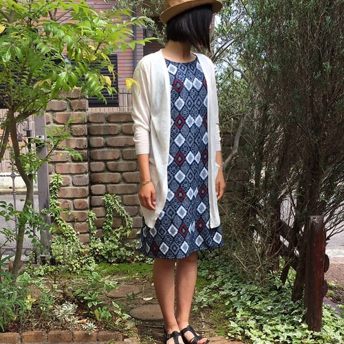 着物リメイクワンピース/絣・白、赤菱形柄 チュニック Futari 通販