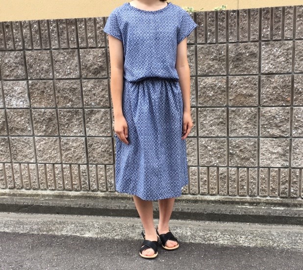 浴衣リメイクフレンチスリーブワンピース/男性用の浴衣地より