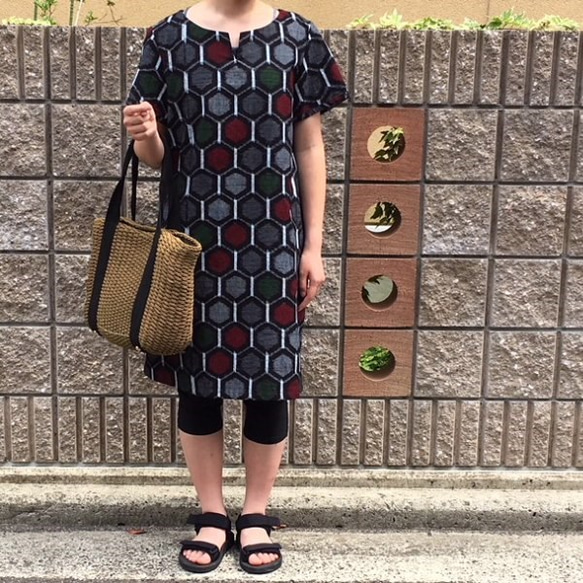 着物リメイクチュニックワンピース/絣・亀甲模様 ワンピース Futari 