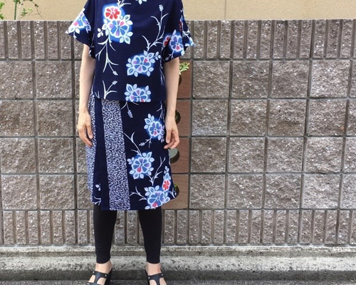 浴衣リメイクセットアップ/ﾌﾚｱｽﾘｰﾌﾞﾌﾞﾗｳｽ&巻きスカート ブラウス