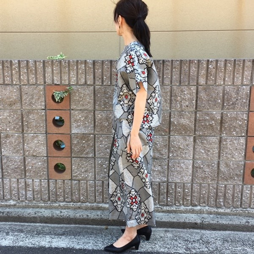 喪服着物リメイク/マオカラーの長袖ジャケットと裏付きパンツ