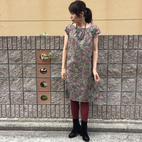 着物リメイクワンピース/大島紬・赤花柄 ワンピース Futari 通販  