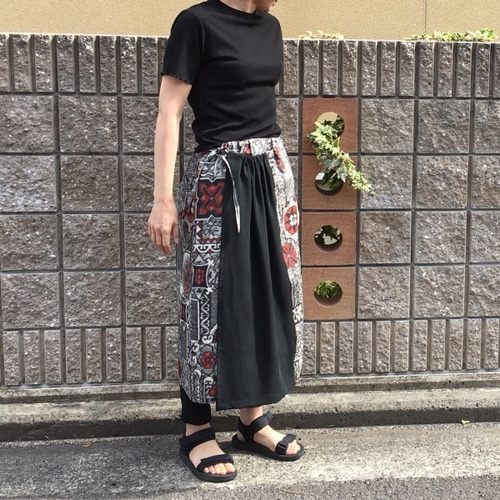 着物リメイク巻きスカート/伊勢銘仙&黒絽 タイトスカート Futari