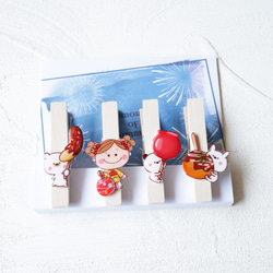 楽しいお祭りウッドクリップ ～メッセージカードに添えてもGOOD!!～ 夏祭り たこ焼き りんご飴 チョコバナナ 4枚目の画像