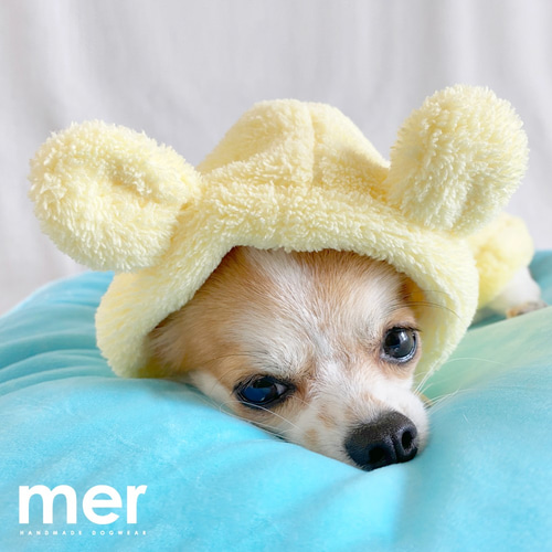 ハンドメイド 犬服 Sサイズ 小型犬 クマ耳付きパーカー【レモン