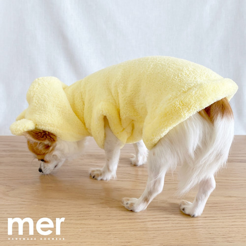 ハンドメイド 犬服 Sサイズ 小型犬 クマ耳付きパーカー【レモン
