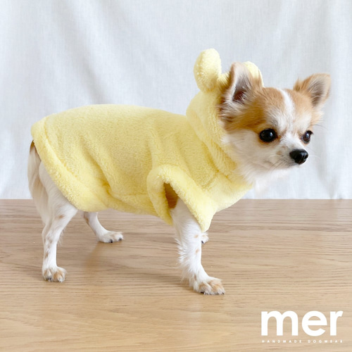 ハンドメイド 犬服 Sサイズ 小型犬 クマ耳付きパーカー【レモン