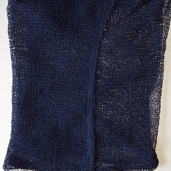 夏糸、綿ストローヤーン、紺色、大判スカーフです 5枚目の画像