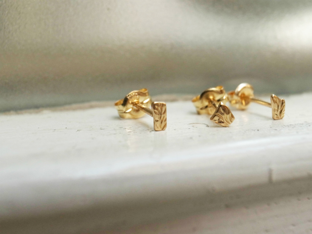 ファッションスタイルを選ばない。さりげなくキラリ。K18金ゴールド手作り極小スタッドピアス・四角系