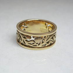 ＊受注製作＊豪華なルネサンス文様デザイン。繊細な透かし細工のK18金ゴールドリング(S)結婚指輪にも 1枚目の画像