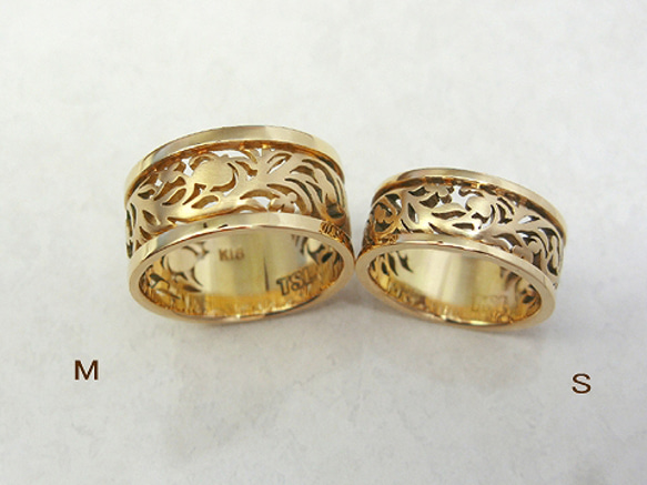 ＊受注製作＊豪華なルネサンス文様デザイン。繊細な透かし細工のK18金ゴールドリング(S)結婚指輪にも 4枚目の画像