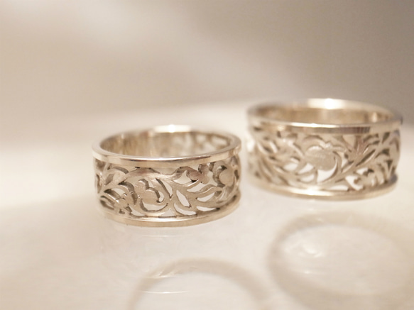 ハンドメイド　シルバーリング　14号　Charch jewelry 豪華なルネサンス文様 繁栄の象徴ザクロ。透かし細工シルバーリング(S