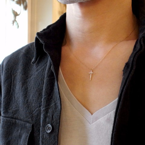 華奢がおしゃれなK18金ゴールド手作りネックレス／バークロス/L for