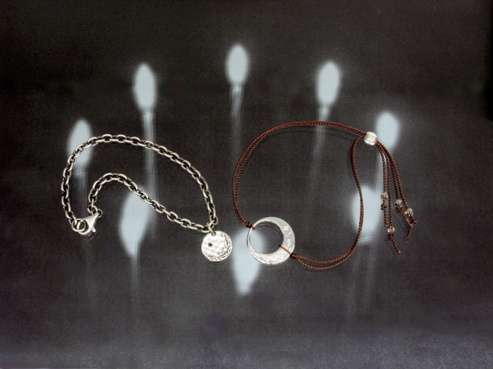 「光」シルバーペアブレスレット with ダイヤモンド,ブラックダイヤ