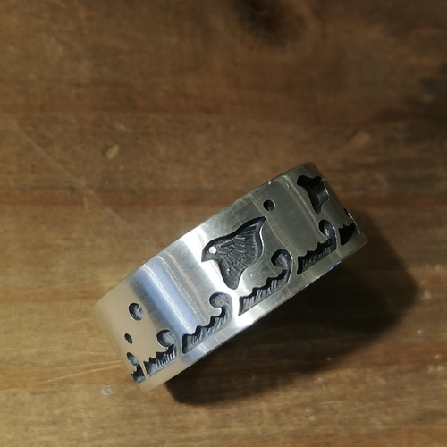 波に千鳥】和物リング/和柄オーバーレイシルバー 1点限り 雑誌掲載商品