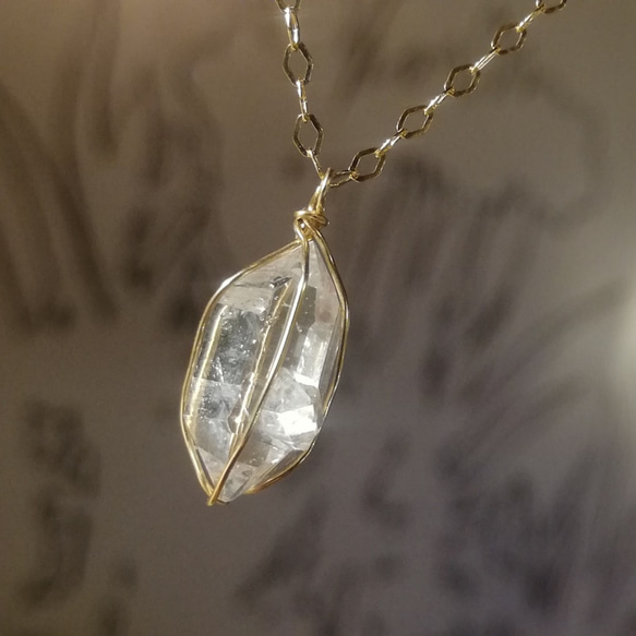 きれいなお守り水晶 K18金ゴールドハーキマーダイヤモンドネックレス005 メンズ レディース 2枚目の画像