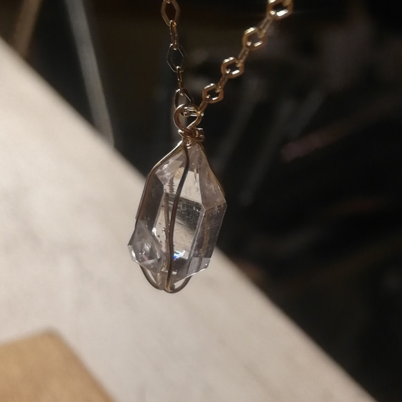 きれいなお守り水晶 K18金ゴールドハーキマーダイヤモンドネックレス005 メンズ レディース 5枚目の画像