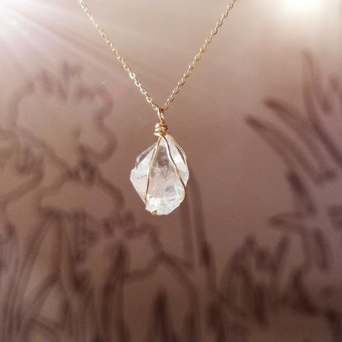 きれいなお守り水晶 K18金ゴールドハーキマーダイヤモンドネックレス 
