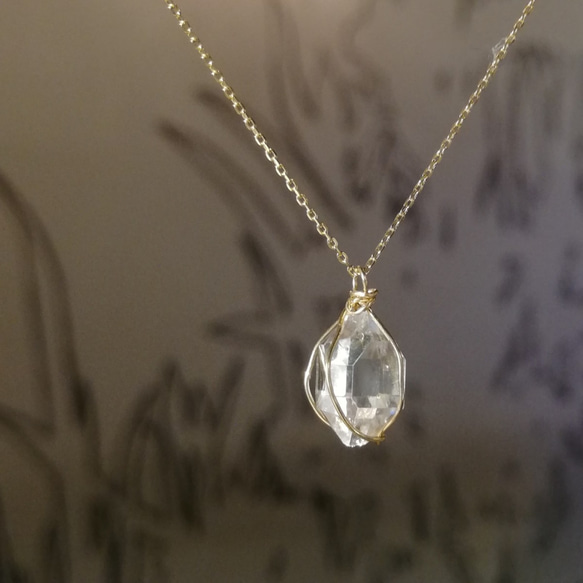 美麗的護身符水晶 K18 金 Herkimer 鑽石項鍊 008 推薦女士 第2張的照片