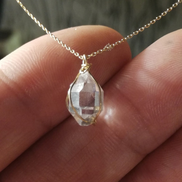 美麗的護身符水晶 K18 金 Herkimer 鑽石項鍊 008 推薦女士 第5張的照片