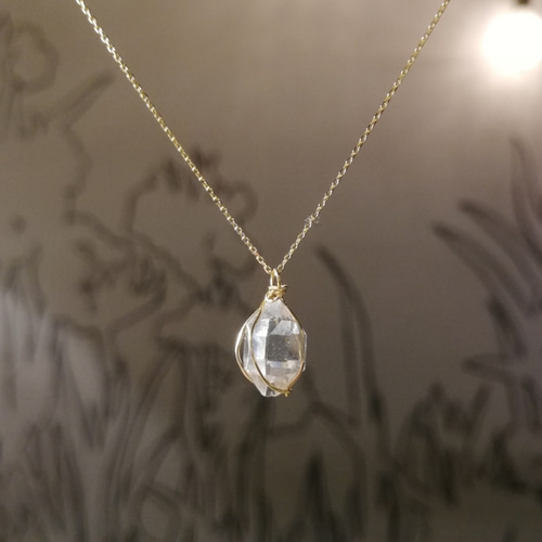 きれいなお守り水晶 K18金ゴールドハーキマーダイヤモンド