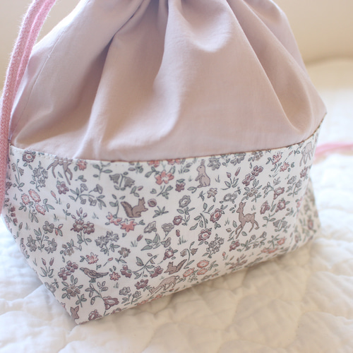 リバティハンドメイド お弁当袋 巾着 メドウテイルズ グレイッシュ  