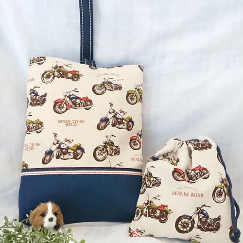 手提げ・レッスンバッグ・入園グッズ Lily 入園入学＊ バイク柄レッスンバッグ 4点セット☆ 男の子 その他入園