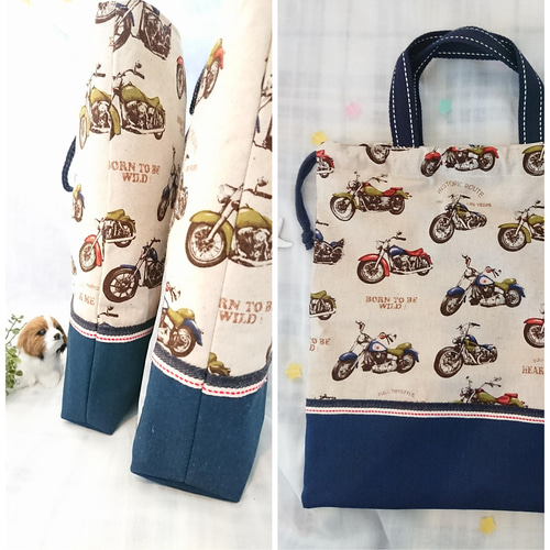 手提げ・レッスンバッグ・入園グッズ LiLi 入園入学＊ バイク柄レッスンバッグ 4点セット☆ 男の子 その他
