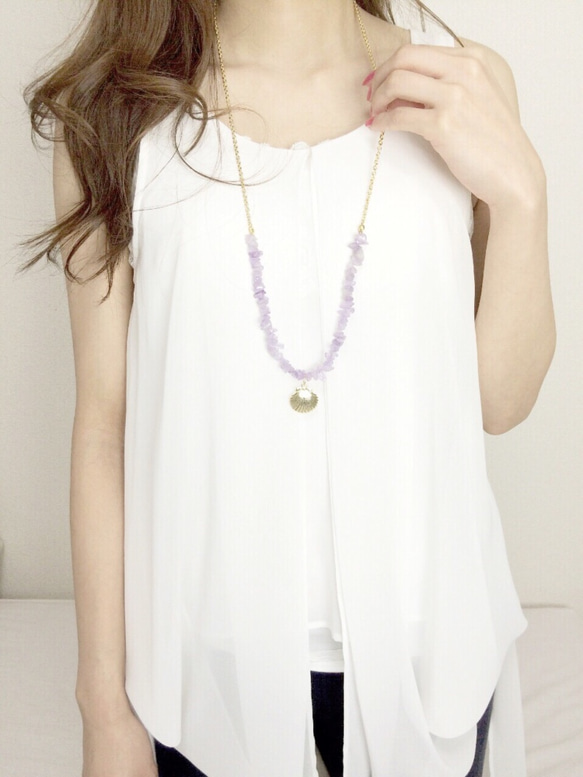 natural stone long necklace☆全5色 2枚目の画像