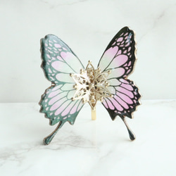 幸せを運ぶ蝶 アンティーク パープル ポニーフック ヘアカフス 2枚目の画像