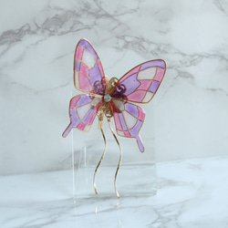 幸せを運ぶ蝶 パープル ポニーフック ヘアカフス 2枚目の画像