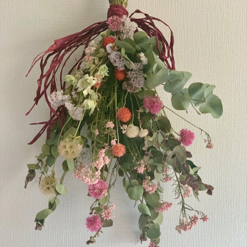 千日紅とホワイト小花のミニスワッグ2個セット