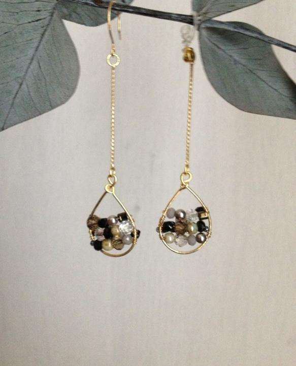 〜珍珠沒有Namida~（BK）耳環/無孔樹脂耳環 第3張的照片