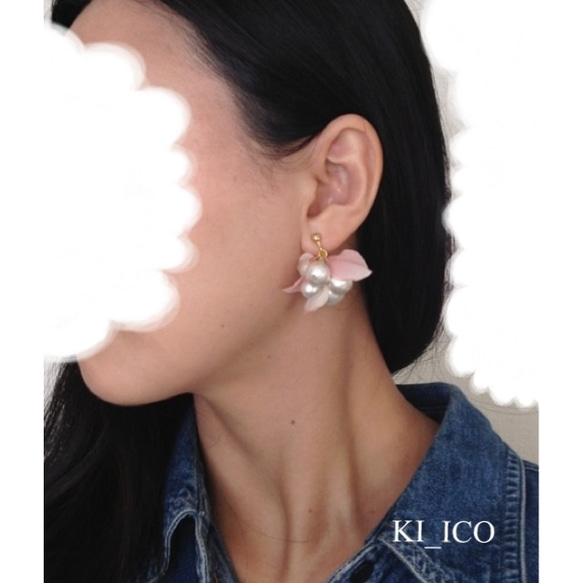～ta-wawa珍珠[櫻花]～耳環/耳環 第4張的照片