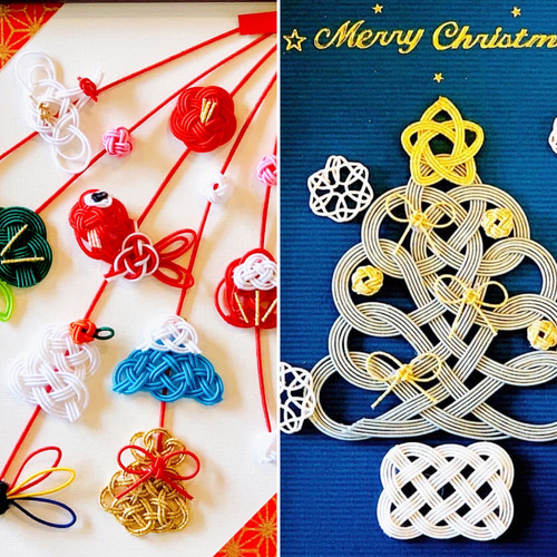 クリスマスの吊し飾りとお正月の吊し飾り オーダー品 クリスマスツリーとお正月縁起物吊るし飾り風フレーム無し