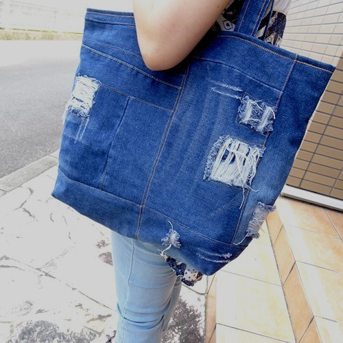 本物デニムバッグ 【ダメージジーンズ】 トートバッグ take your
