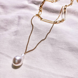 Drop Baroque Pearl × Oval Chain Choker Necklace（セット） 2枚目の画像