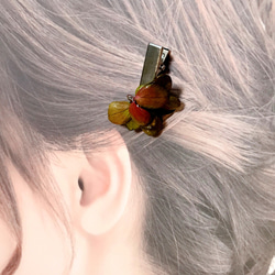 【送料無料】紫陽花ヘアクリップ　アシンメトリー　2個セット　グリーンボルドー 5枚目の画像