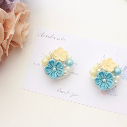 つまみ細工 スノーフェルトビジューくるみボタン ヘアゴム -riri- 通販