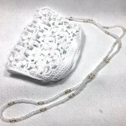 [受注制作]♪お花模様のかぎ針編みマスクカバー&ストラップ(ホワイト)♪ 3枚目の画像
