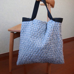 北欧手織りウールトートバッグ（ブルー系） 1枚目の画像