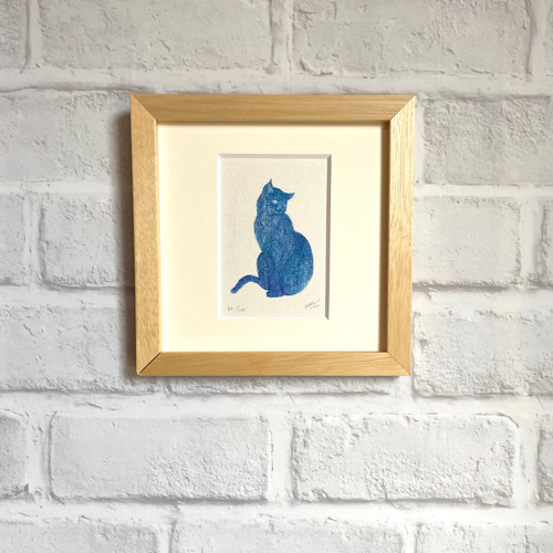 猫版画　フランス額 楽天市場】絵画 額入り 壁掛け F6 千春 しあわせのねこ 複製画 1