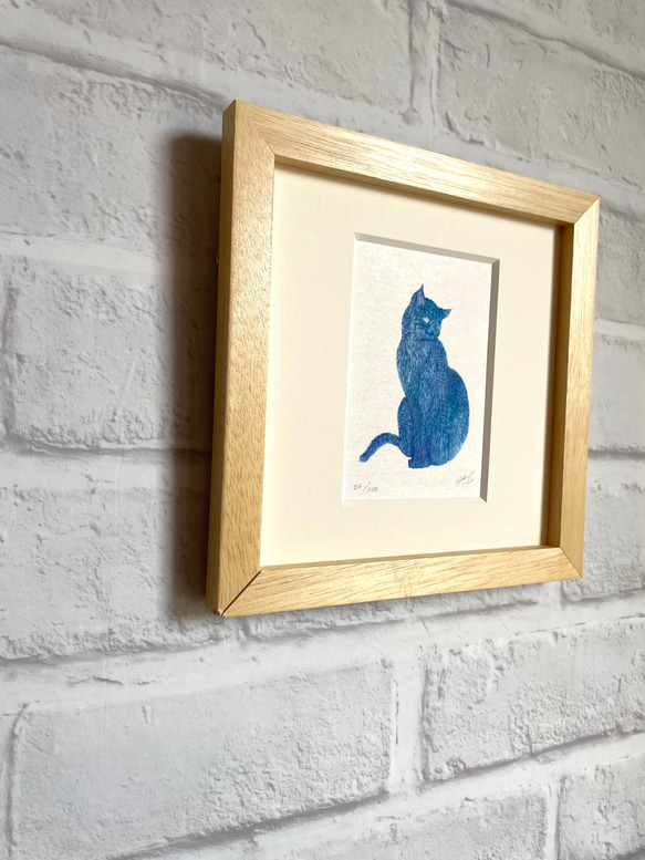 猫の小さな木版画　木製額　インテリアやプレゼントにぴったり 6枚目の画像