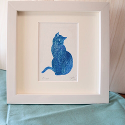 猫の小さな木版画　ホワイト額　インテリアやプレゼントにぴったり 8枚目の画像
